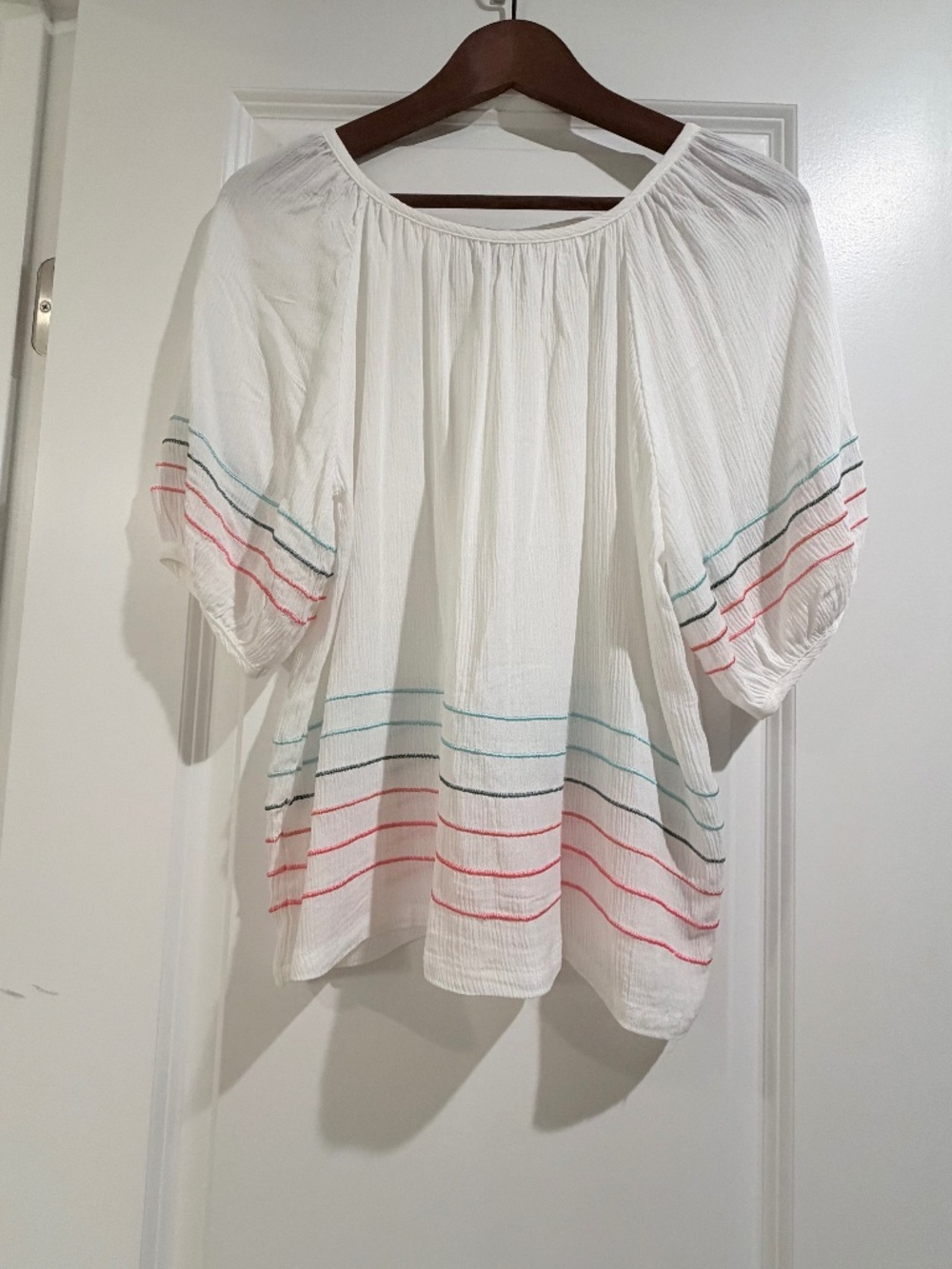 NWOT - Bobeau White Embroidered Stripe Rayon Blouse - XS